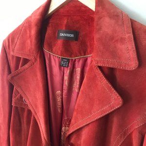 Vintage Danier brick red suede trench coat